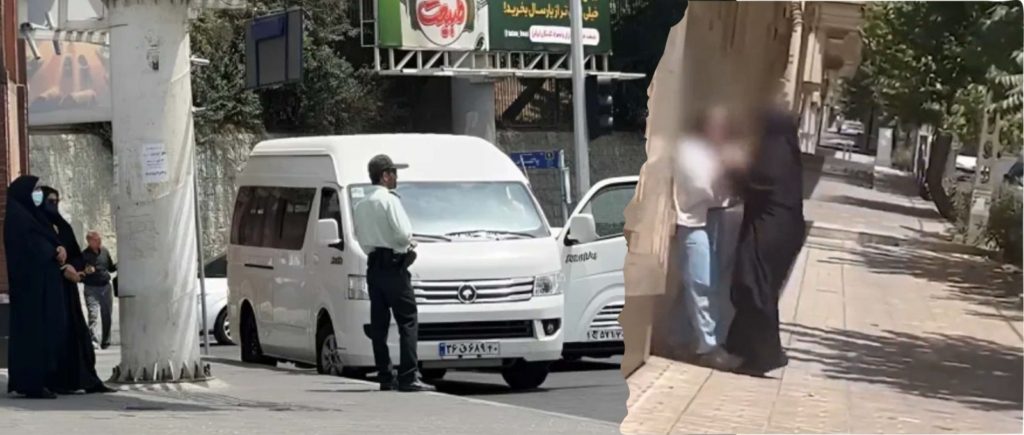 Bel nadzorni kombi, ki spremlja ženske