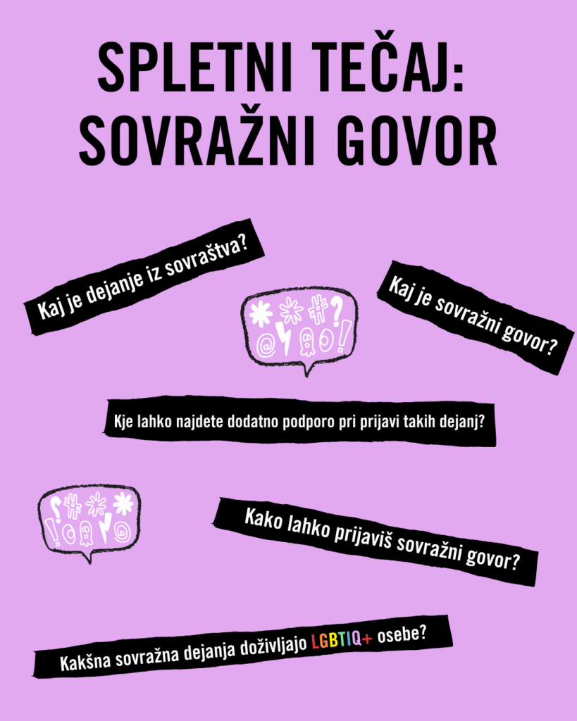 Plakat v vijolični barvi na katerem je v nekaj bedah predstavljen tečaj.